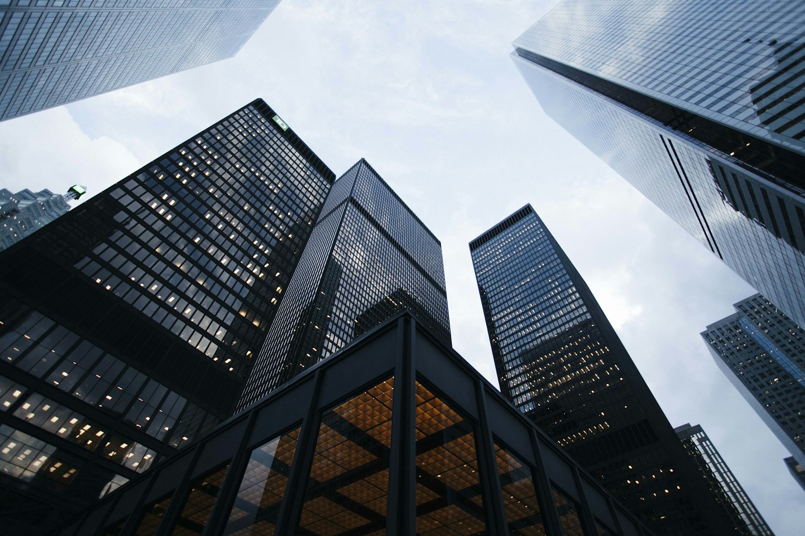 Corporate office building seen from below